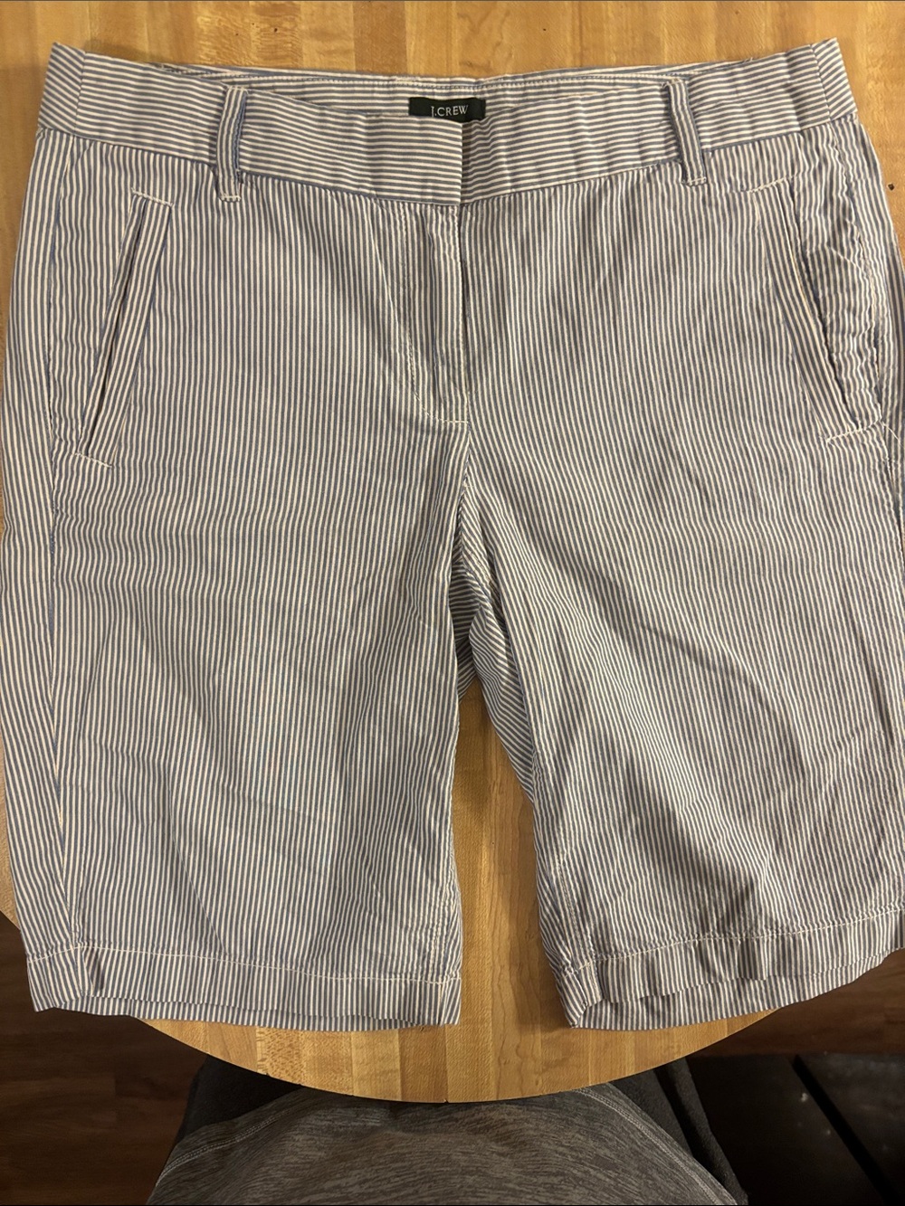 J. Crew Blue and White Striped Seersucker Bermuda Shorts. NWOTS Size 4 City Fit